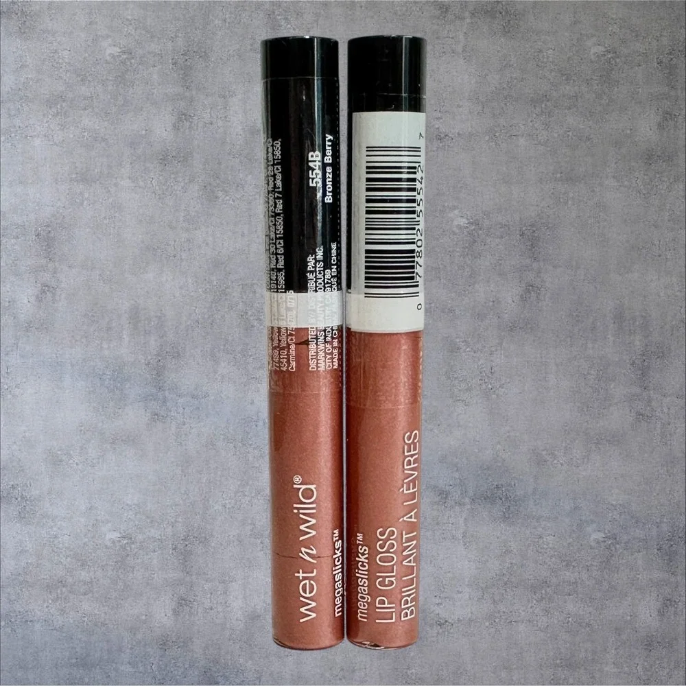 Wet n Wild Lip Gloss Womens 0.19oz 554B Bronze Berry NEW 2pk‎ MegaSlicks Shimmer